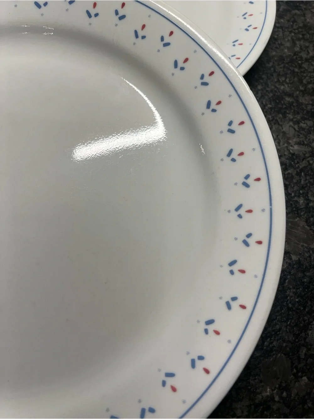 Corelle RETIRED NORMANDY 10” Dinner Plates with Blue and Pink Floral Border